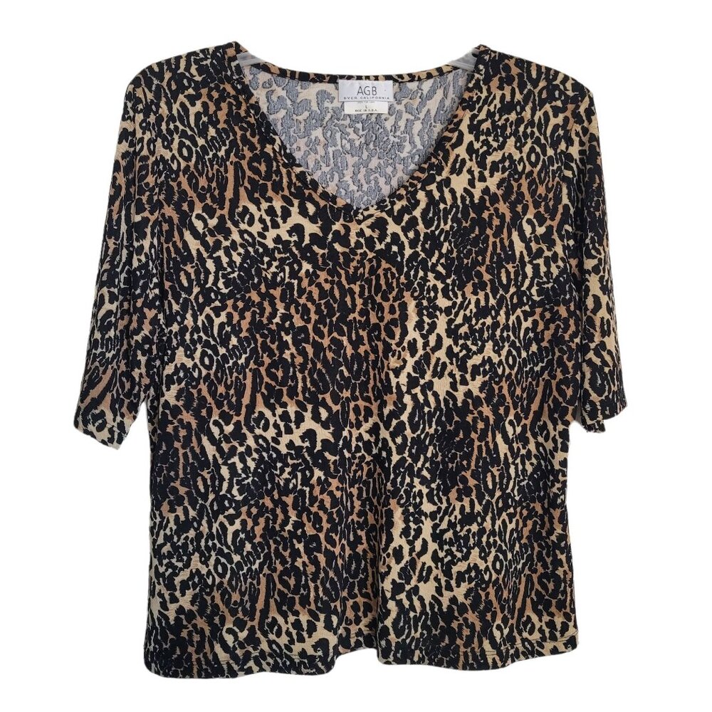 Byer California Women’s Animal Print Vintage 3/4 Sleeve Top Blouse Size L